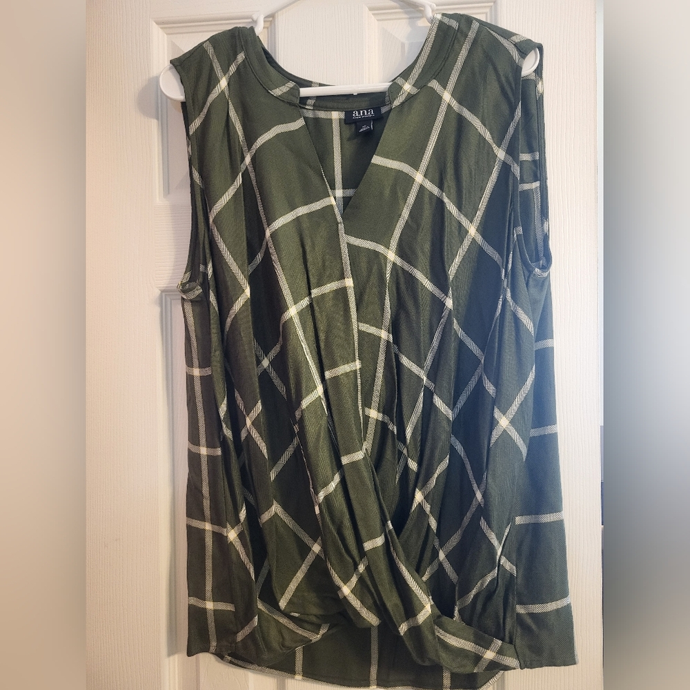 a.n.a Olive Plaid Sleeveless Top